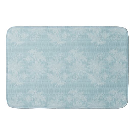 Pretty Light Blue White Floral Faux Lace   バスマット (正面)