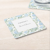 Pretty Light Blue White Flowers Bridal Shower スクエアペーパーコースター (アングル)
