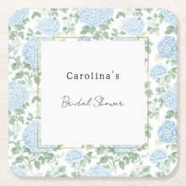 Pretty Light Blue White Flowers Bridal Shower スクエアペーパーコースター