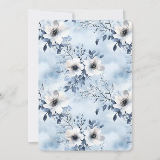 Pretty Light Blue White Flowers Bridal Shower 招待状 (裏面)