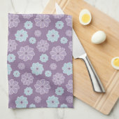 Pretty Lilac Purple and Blue Flower Pattern キッチンタオル (四つ折り)
