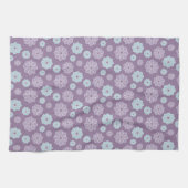 Pretty Lilac Purple and Blue Flower Pattern キッチンタオル (横)