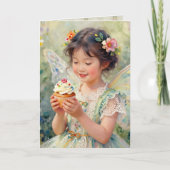 Pretty Little Fairy Girl with Cupcake Birthday カード (正面)