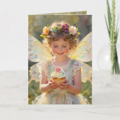 Pretty Little Fairy Girl with Cupcake Birthday カード (正面)
