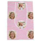 Pretty Love Heart 2 Photo Cute Pink White Pattern ミディアムペーパーバッグ (裏面)