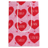 Pretty Love Heart Custom Text Modern Valentines ミディアムペーパーバッグ (裏面)