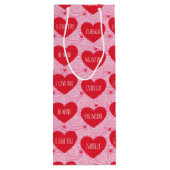 Pretty Love Heart Custom Text Modern Valentines ワインギフトバッグ (裏面)