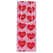 Pretty Love Heart Custom Text Modern Valentines ワインギフトバッグ (正面)