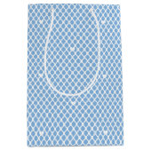 Pretty Love Heart Lattice Mesh Blue Birthday ミディアムペーパーバッグ (正面)