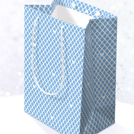 Pretty Love Heart Lattice Mesh Blue Birthday ミディアムペーパーバッグ