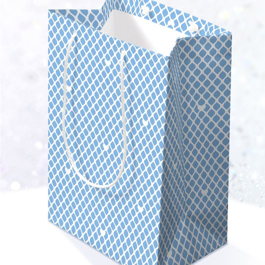 Pretty Love Heart Lattice Mesh Blue Birthday ミディアムペーパーバッグ