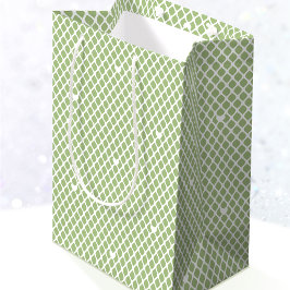 Pretty Love Heart Lattice Mesh Green Birthday ミディアムペーパーバッグ