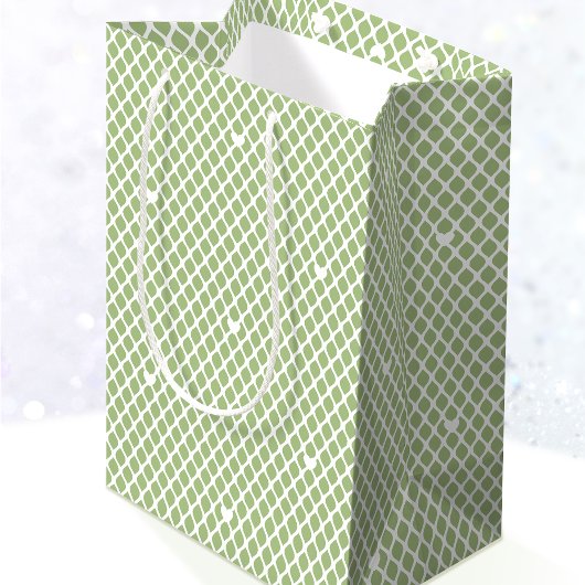 Pretty Love Heart Lattice Mesh Green Birthday ミディアムペーパーバッグ