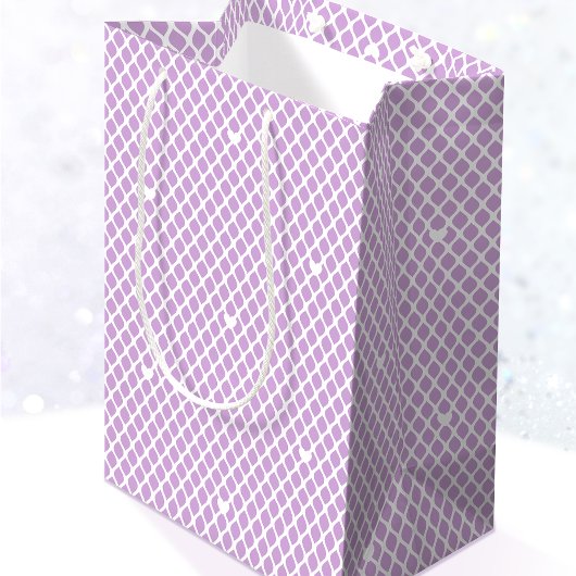 Pretty Love Heart Lattice Mesh Purple Birthday ミディアムペーパーバッグ