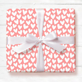 Pretty Love Heart Pattern Apricot Pink Valentine ラッピングペーパー