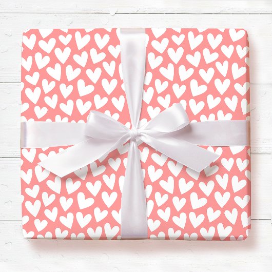 Pretty Love Heart Pattern Apricot Pink Valentine ラッピングペーパー