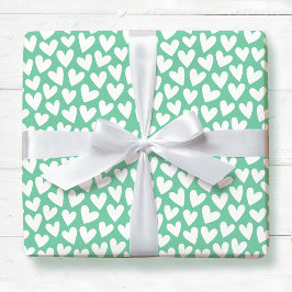 Pretty Love Heart Pattern Mint White Valentine ラッピングペーパー