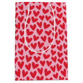 Pretty Love Heart Pattern Pink Red Valentine ミディアムペーパーバッグ (正面)