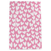 Pretty Love Heart Pattern Pink White Valentine ミディアムペーパーバッグ (正面)
