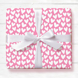 Pretty Love Heart Pattern Pink White Valentine ラッピングペーパー