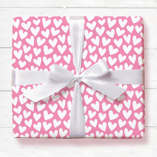 Pretty Love Heart Pattern Pink White Valentine ラッピングペーパー