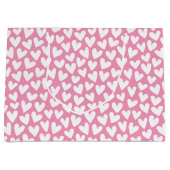 Pretty Love Heart Pattern Pink White Valentine ラージペーパーバッグ (正面)