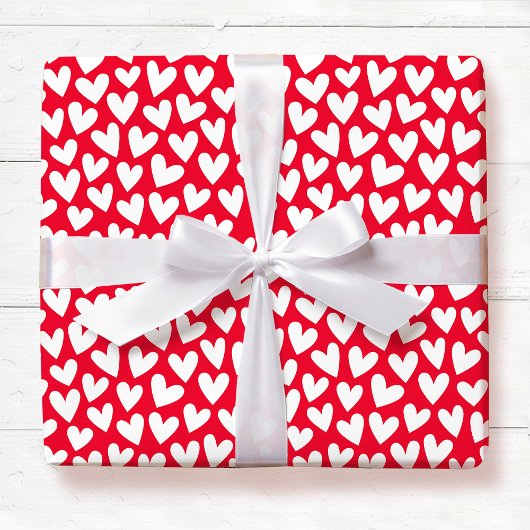 Pretty Love Heart Pattern Red White Valentine ラッピングペーパー
