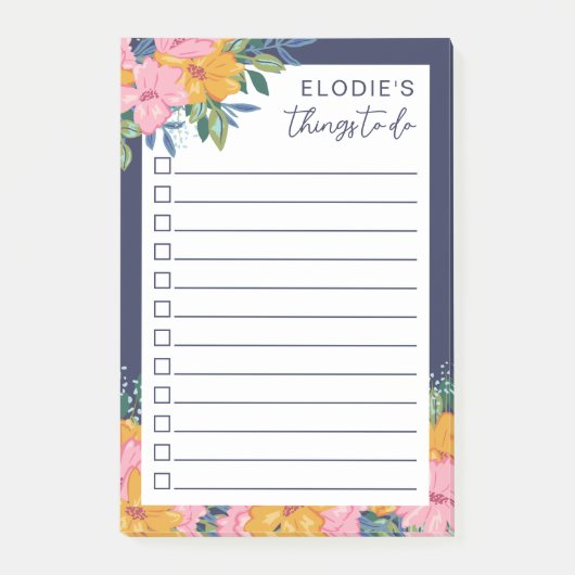 Pretty Lush Flowers - Custom Name To Do List ポストイット (正面)
