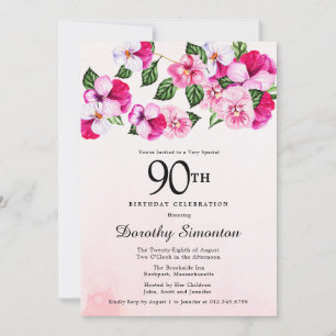 pretty magenta pink white Floral 90歳の誕生日 招待状