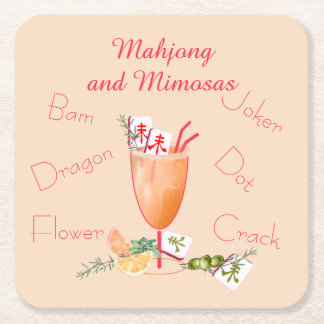 Pretty Mahjong Tiles and Fancy Cocktail スクエアペーパーコースター