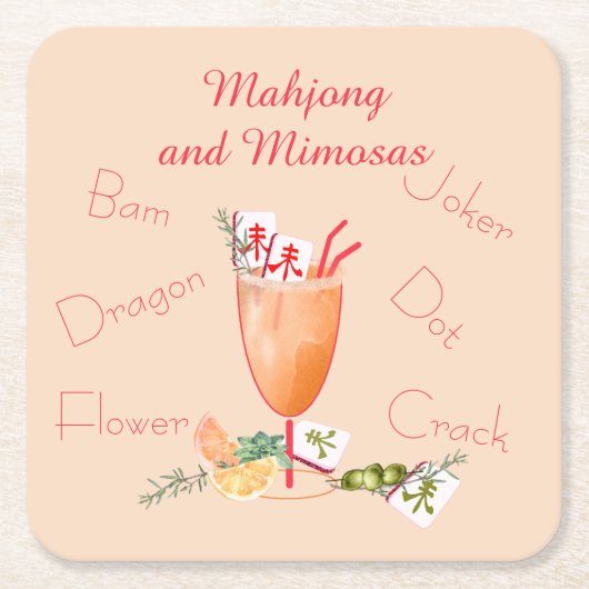 Pretty Mahjong Tiles and Fancy Cocktail スクエアペーパーコースター (正面)