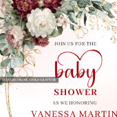 Pretty Marsala Flowers Gold Baby Shower Invitation 招待状