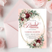 Pretty Marsala Flowers Gold Bridal Shower Invite 招待状