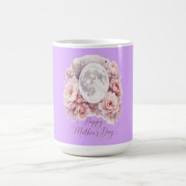 Pretty Mauve Moon Floral Mug 15oz – Gift for Mom コーヒーマグカップ