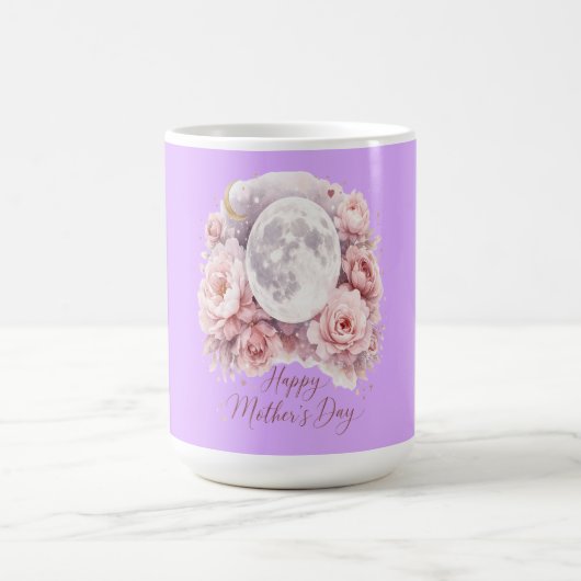 Pretty Mauve Moon Floral Mug 15oz – Gift for Mom コーヒーマグカップ (中央)