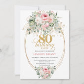 Pretty Minimal Blush Floral 80th Birthday Invite 招待状 (正面)