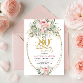 Pretty Minimal Blush Floral 80th Birthday Invite 招待状