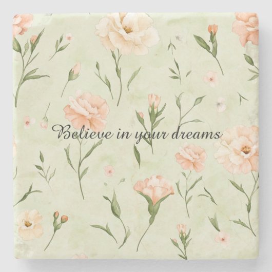 Pretty Mint Peach Floral ストーンコースター (正面)