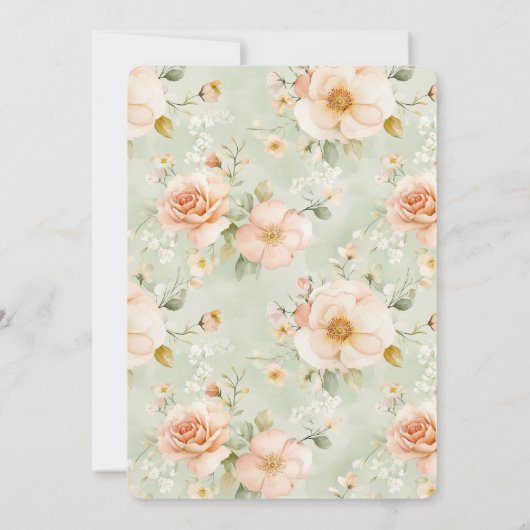 Pretty Mint Peach Floral Bridal Shower 招待状 (裏面)