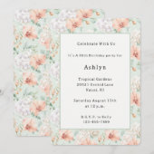Pretty Mint Peach Orchid Flowers Birthday   招待状 (正面/裏面)