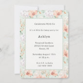 Pretty Mint Peach Orchid Flowers Birthday   招待状 (正面)