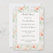 Pretty Mint Peach Orchid Flowers Bridal Shower 招待状 (正面)