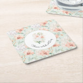  Pretty Mint Peach Orchid Flowers Wedding スクエアペーパーコースター (アングル)