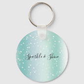 Pretty Mint White Bokeh Dots Celebration キーホルダー (正面)