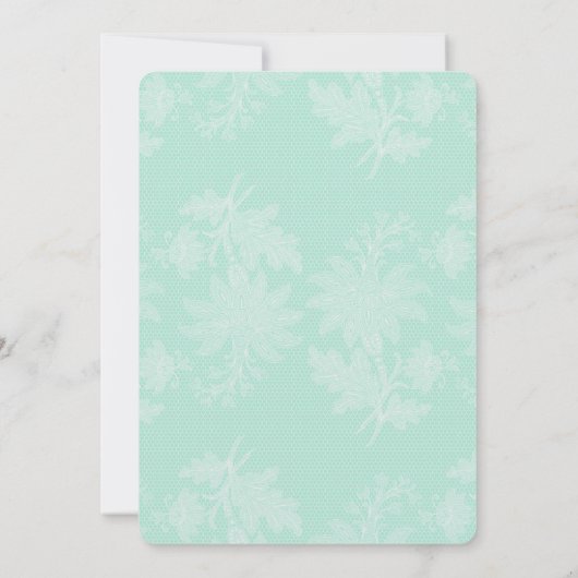 Pretty Mint White Floral Faux Lace Wedding 招待状 (裏面)