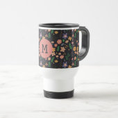 Pretty Modern Dark Floral Pattern Monogram トラベルマグ (正面右)