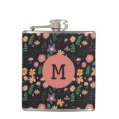 Pretty Modern Dark Floral Pattern Monogram フラスク (正面)