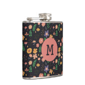 Pretty Modern Dark Floral Pattern Monogram フラスク (右)