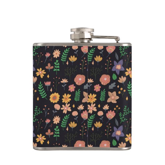 Pretty Modern Dark Floral Pattern Monogram フラスク (裏面)
