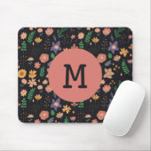 Pretty Modern Dark Floral Pattern Monogram マウスパッド (マウス)